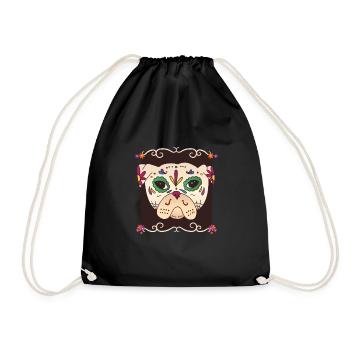 Sugar Skull Pug - sugar skull pug - Drawstring Bag - black - Front
