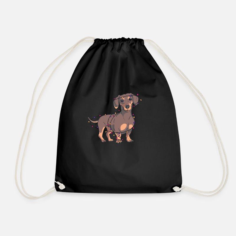 Christmas Dachshund Lights - Drawstring Bag - black