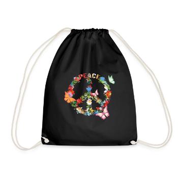 peace, love, hippie, flower power, 70s, peace - Drawstring Bag - black - Front