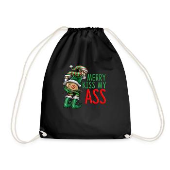 Merry Kiss My Ass Anti Weihnachten Spruch Geschenk - Turnbeutel - Schwarz - Vorne