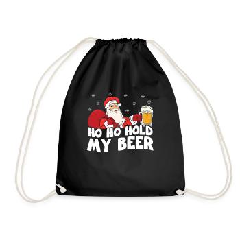 Santa Claus Beer Gift Ho Ho Hold My Beer - Drawstring Bag - black - Front
