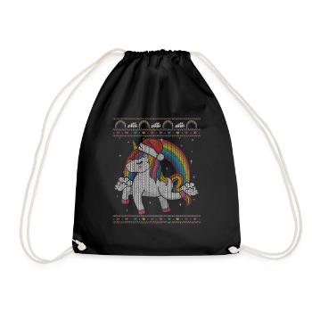 Ugly Christmas Einhorn Lustig Weihnachtsgeschenk - Turnbeutel - Schwarz - Vorne