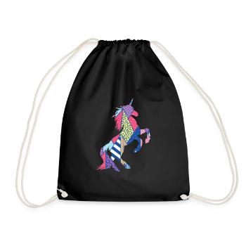 Unicorn Lover Geometric Print Animal Funny Gift - Drawstring Bag - black - Front