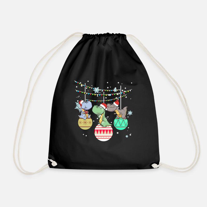 Dinosaur T-Rex Santa Christmas Gift - Drawstring Bag - black