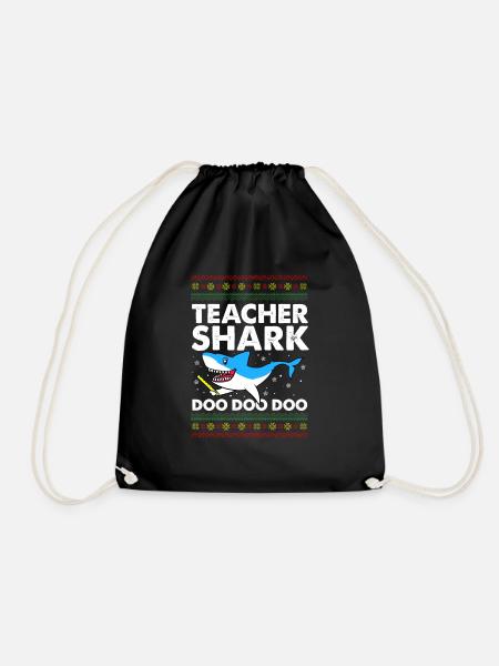 Teachershark ugly sweater gift - Drawstring Bag - black