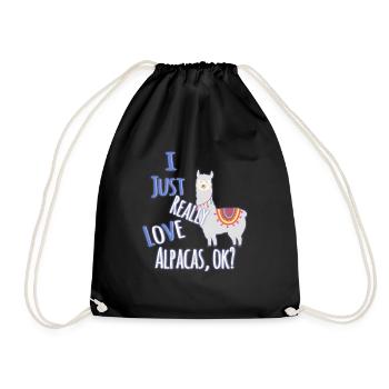 Cute & Funny I Just Really Love Alpacas, OK? - Drawstring Bag - black - Front