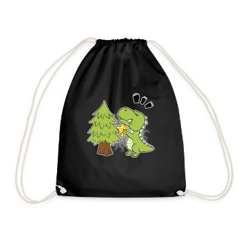 Christmas Tree Baby T-Rex Dinosaur Gift - Drawstring Bag - black - Front