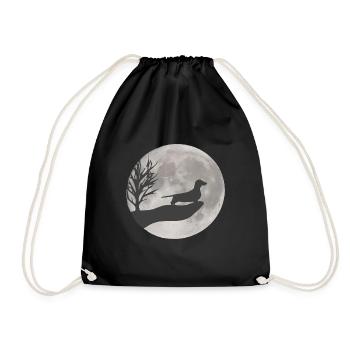 Dachshund dog in the moonlight of the full moon - Drawstring Bag - black - Front