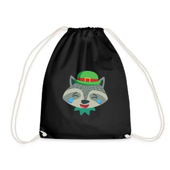 Schreiender lachender Weihnachts Waschbär mit grünen Hut - Turnbeutel - Schwarz - Vorne