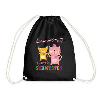 Einzelkind grosse große Schwester Geschenk Geburt - Turnbeutel - Schwarz - Vorne