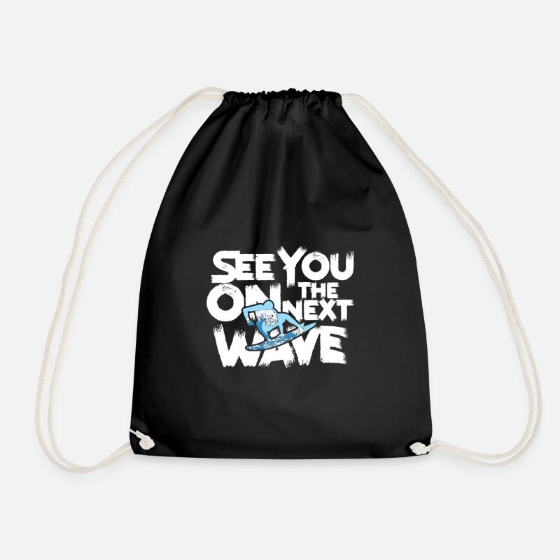Surfers surfing sport kitesurfing boadyboarding beach - Drawstring Bag - black