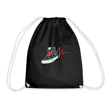 Sneaker Herzschlag Schuhe Geschenk - Turnbeutel - Schwarz - Vorne