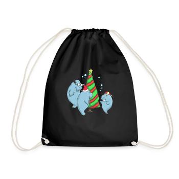 Florida Manatee Christmas Tree Family - Drawstring Bag - black - Front