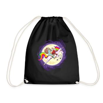 Fun Sasquatch Santa Riding With Unicorn - Drawstring Bag - black - Front