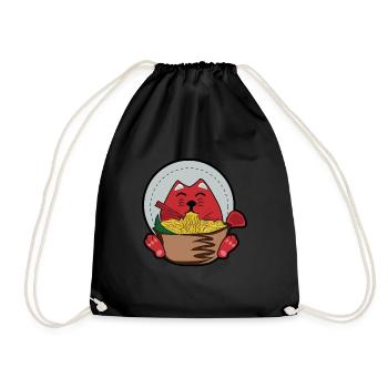 Manga cat ramen noodle soup sip gift - Drawstring Bag - black - Front
