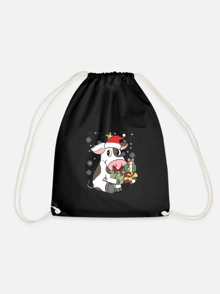 Cow Cows Farmer Peasant Christmas Santa Gift - Drawstring Bag - black