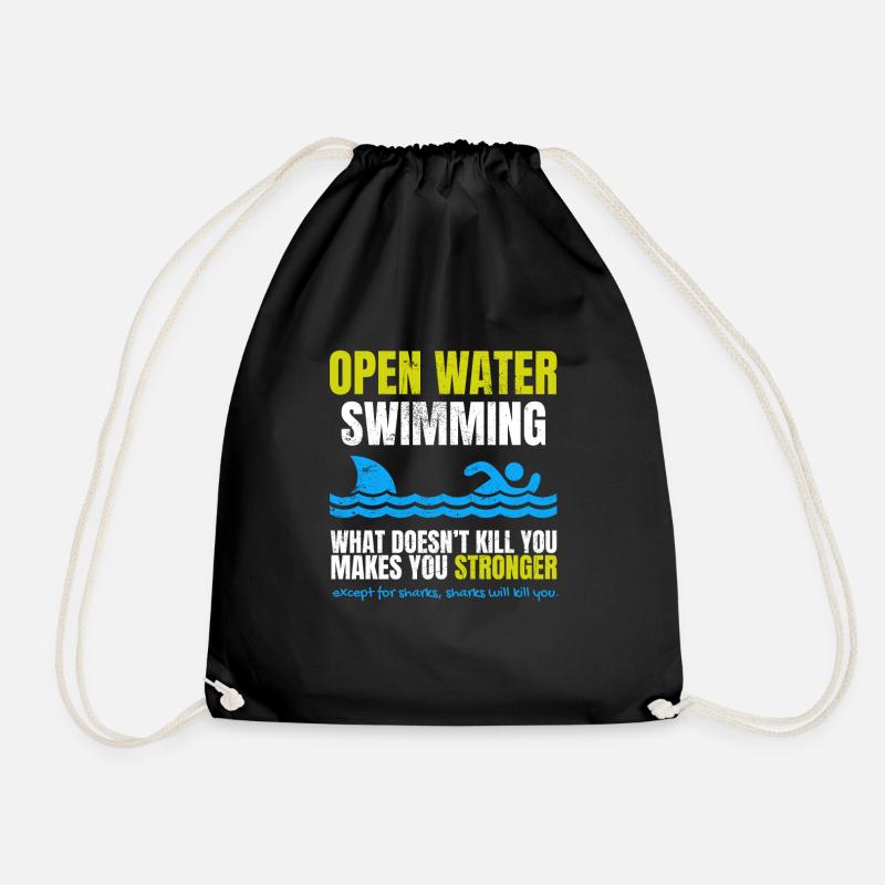 Funny Open Water Swimming Shark - Drawstring Bag - black