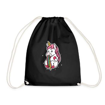 Unicorn Rainbow Colorful Pug Handing Gift - Drawstring Bag - black - Front