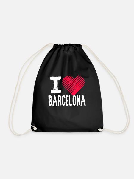 I Love Barcelona Spain Tourist Gift - Drawstring Bag - black