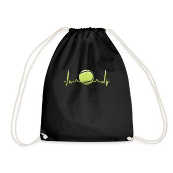 Tennis Herzschlag Sport Schläger Puls Geschenk - Turnbeutel - Schwarz - Vorne