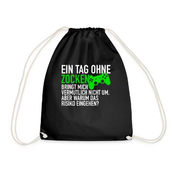 A day without gambling | Gamer gaming gamer - Drawstring Bag - black - Front