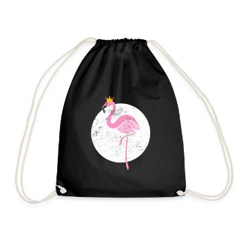Flamingo Princess Crown Illustration - Drawstring Bag - black - Front