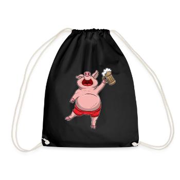 Funny Beer Drinking Pig - Drawstring Bag - black - Front