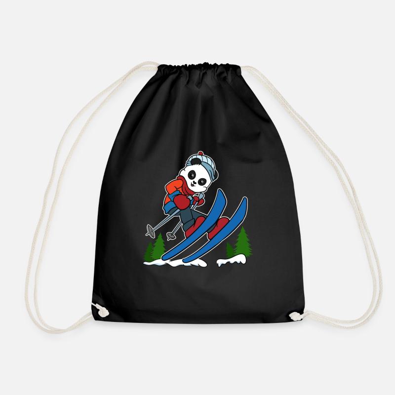 Skiing Panda Ski Holiday Winter Sports Gift - Drawstring Bag - black