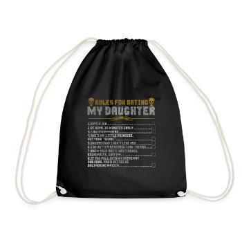 Dad Daughter Gift Rules Heart Love - Drawstring Bag - black - Front