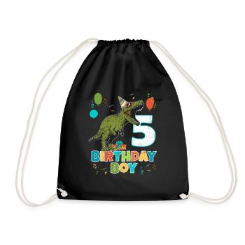 5 ans, fête d'anniversaire de garçon avec dinosaure Rex - Sac de sport léger - noir - Devant