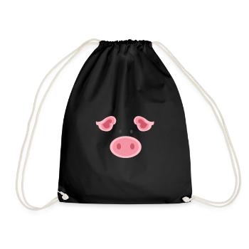 Cute Piggy Face Funny Pig Costume - Drawstring Bag - black - Front