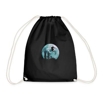 Ski in front of moon skiers Skiing snow - Drawstring Bag - black - Front