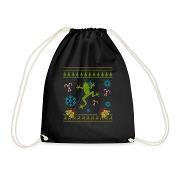 Custom Christmas Sweater Shirt Pet Frog Shirt - Drawstring Bag - black - Front