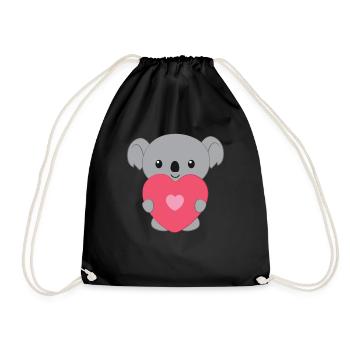 Koala – Koalabär – Koalafan - Valentinstag - Herz - Turnbeutel - Schwarz - Vorne
