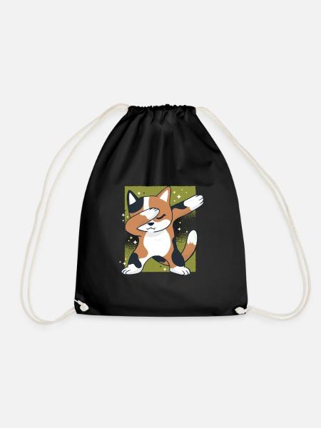 Dab Dabbing Cat Cats Kitten Dancing - Drawstring Bag - black