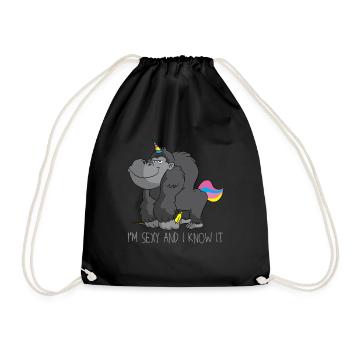 Geschenk Einhorn Banane Gorilla - Turnbeutel - Schwarz - Vorne