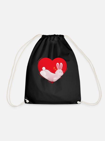 Bunny Rabbit Bunny Love Heart Pet Gift - Drawstring Bag - black
