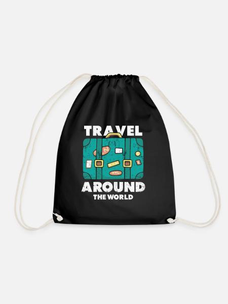 Travel world traveler - Drawstring Bag - black