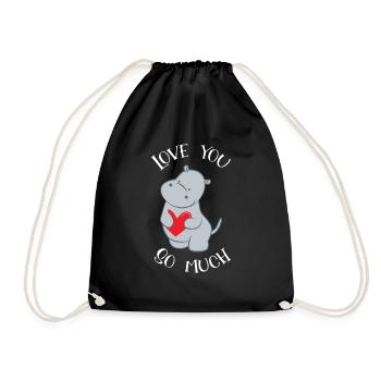 Flusspferd – Hippopotamus - Hippo - Ich liebe Dich - Turnbeutel - Schwarz - Vorne