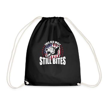 This Old Wolf Still Bites Patriotic Veteran - Drawstring Bag - black - Front