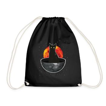 Moon space full moon space cat hangover - Drawstring Bag - black - Front
