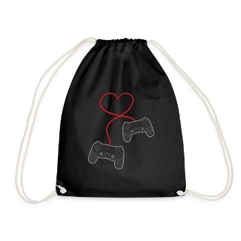 Gamer Gaming Controller Heart Valentines Day Gift - Drawstring Bag - black - Front