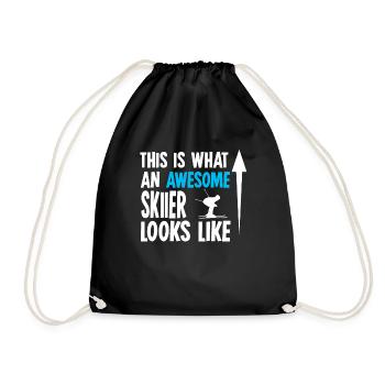 Ski skiing - Drawstring Bag - black - Front