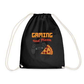 Gaming & Pizza Gambler Gamer Video Games Gift - Drawstring Bag - black - Front