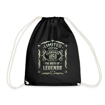 February 1959 Birthday born in 1959 - Drawstring Bag - black - Front