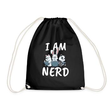 Nerd Read Video Game Internet Rabbit Cat Panda - Drawstring Bag - black - Front