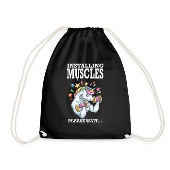 Installing Muscles Rainbow Unicorn Gift - Drawstring Bag - black - Front