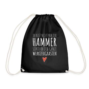 HAMMER HERZ Lustiger Spruch Valentinstag Geschenk - Turnbeutel - Schwarz - Vorne