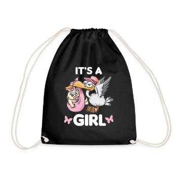 Girl Daughter Rattle Stork Pregnancy Pink - Drawstring Bag - black - Front