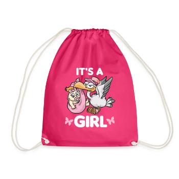 Girl Daughter Rattle Stork Pregnancy Pink - Drawstring Bag - fuchsia - Front
